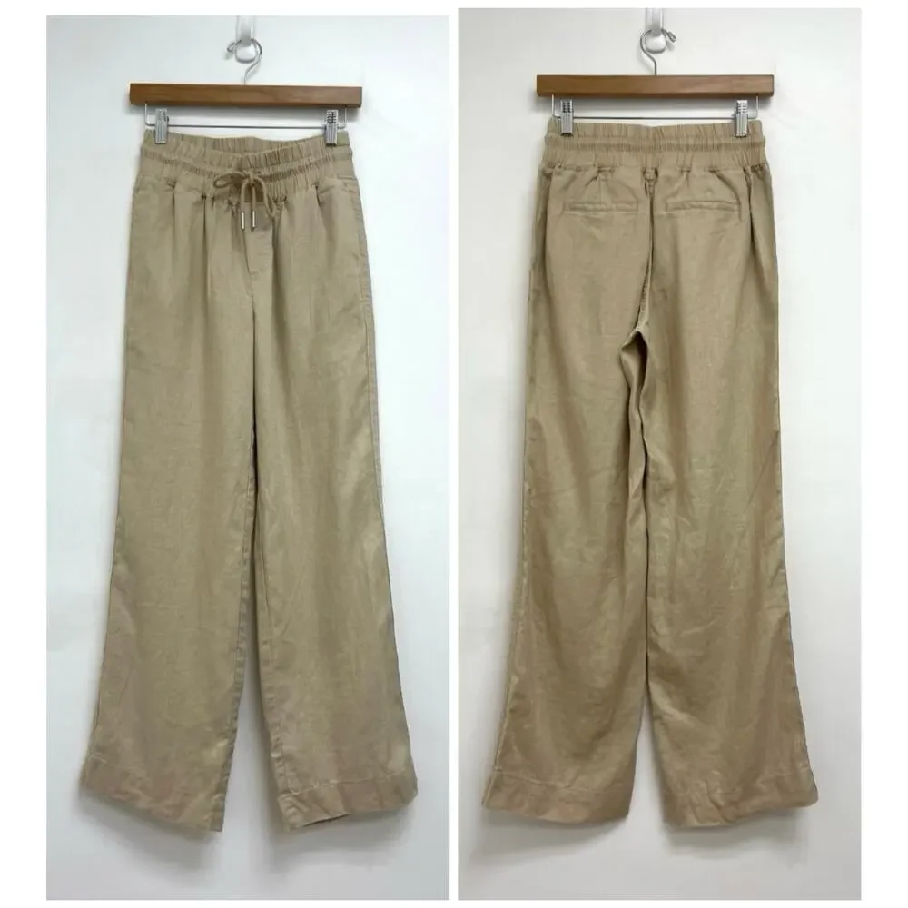 Quince 100% European Linen Elastic Waist Drawstring Wide Leg Coastal Pants XS